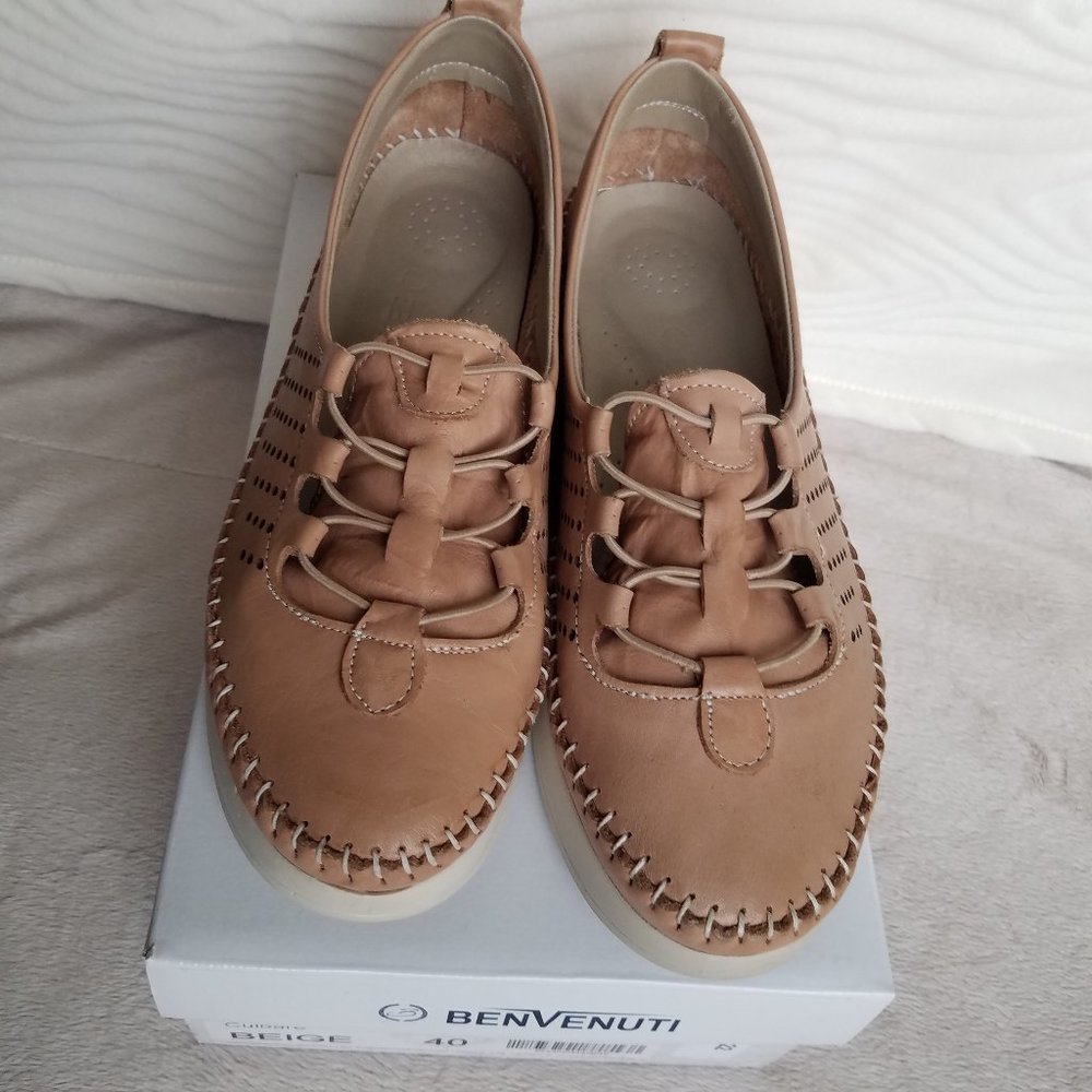 Benvenuti, Comfort Leather Women Shoes, Size 40, Beige